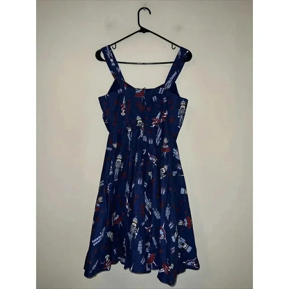 Modcloth Retro Nutcracker Dress Navy Blue Sleeveless "Pin Up" Pockets Small - Picture 4 of 4